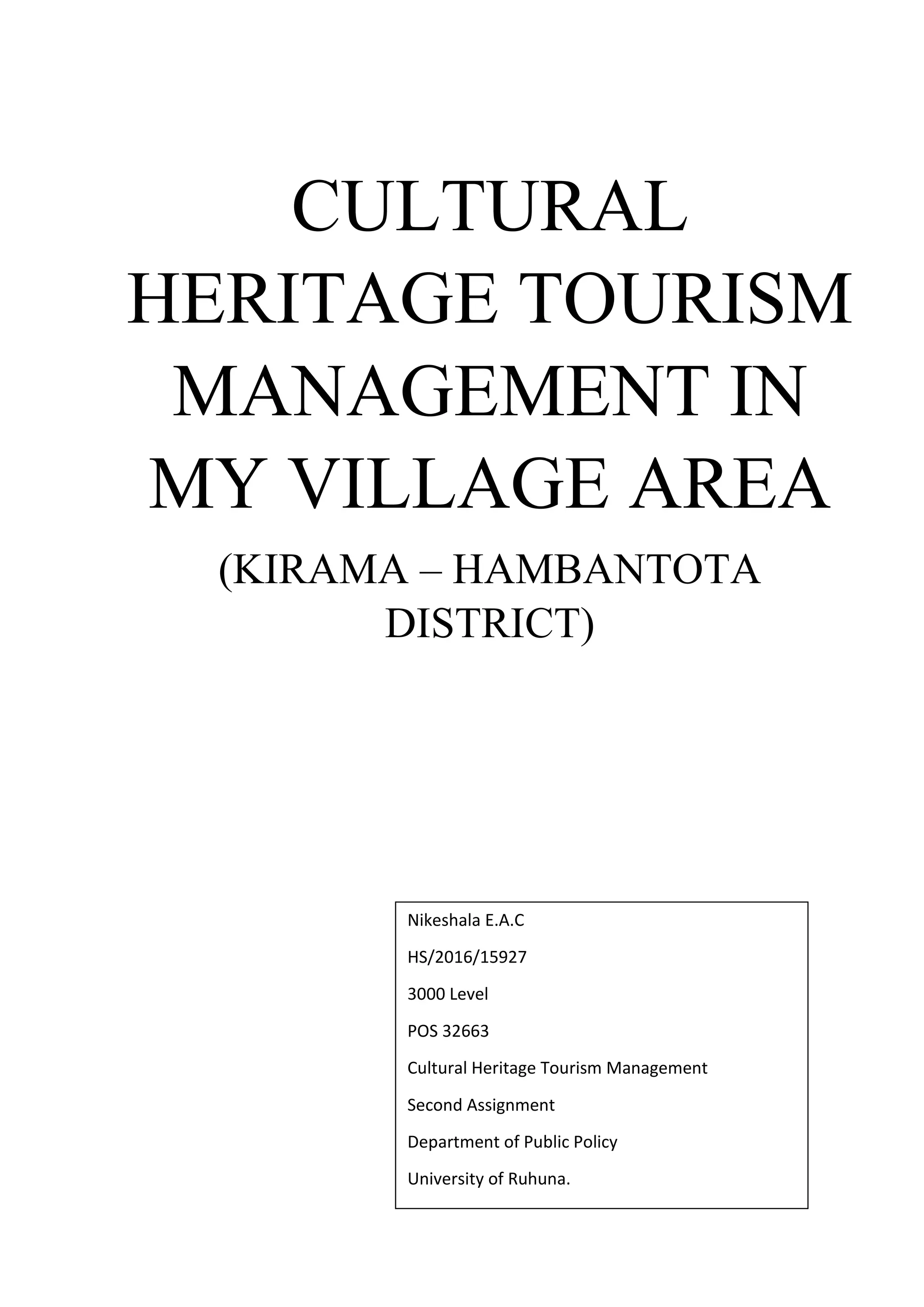 Cultural heritage tourism management | PDF