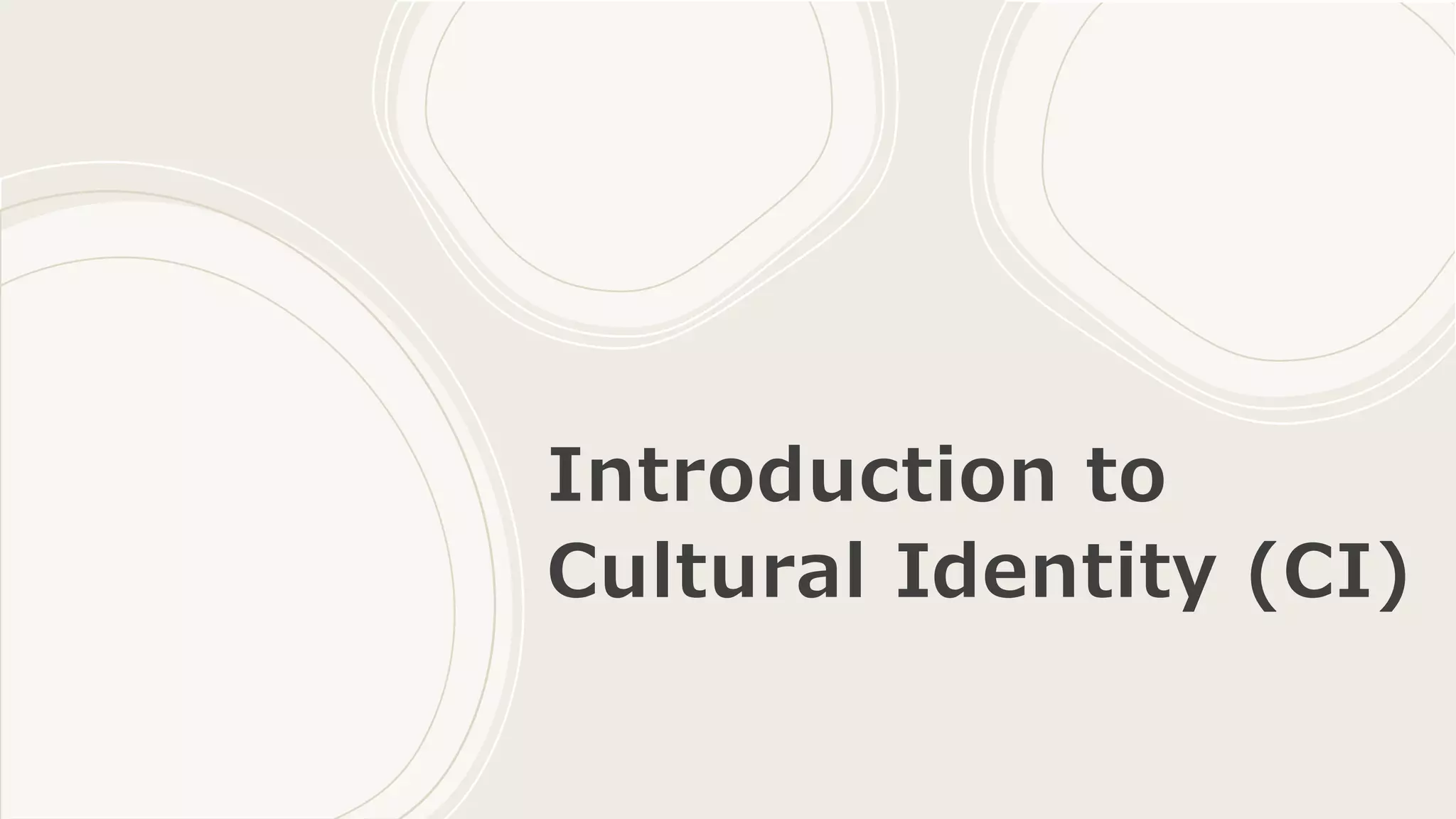 Introduction to
Cultural Identity (CI)
 