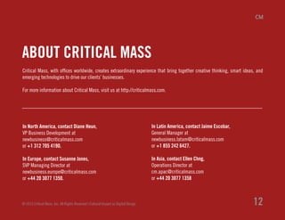 Critical Mass, with offices worldwide, creates extraordinary experience that bring together creative thinking, smart ideas...