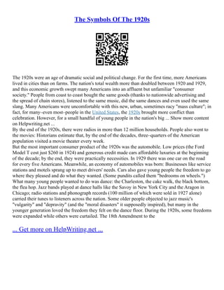 1920s Values Cultural Influences Of The 1920S | PDF