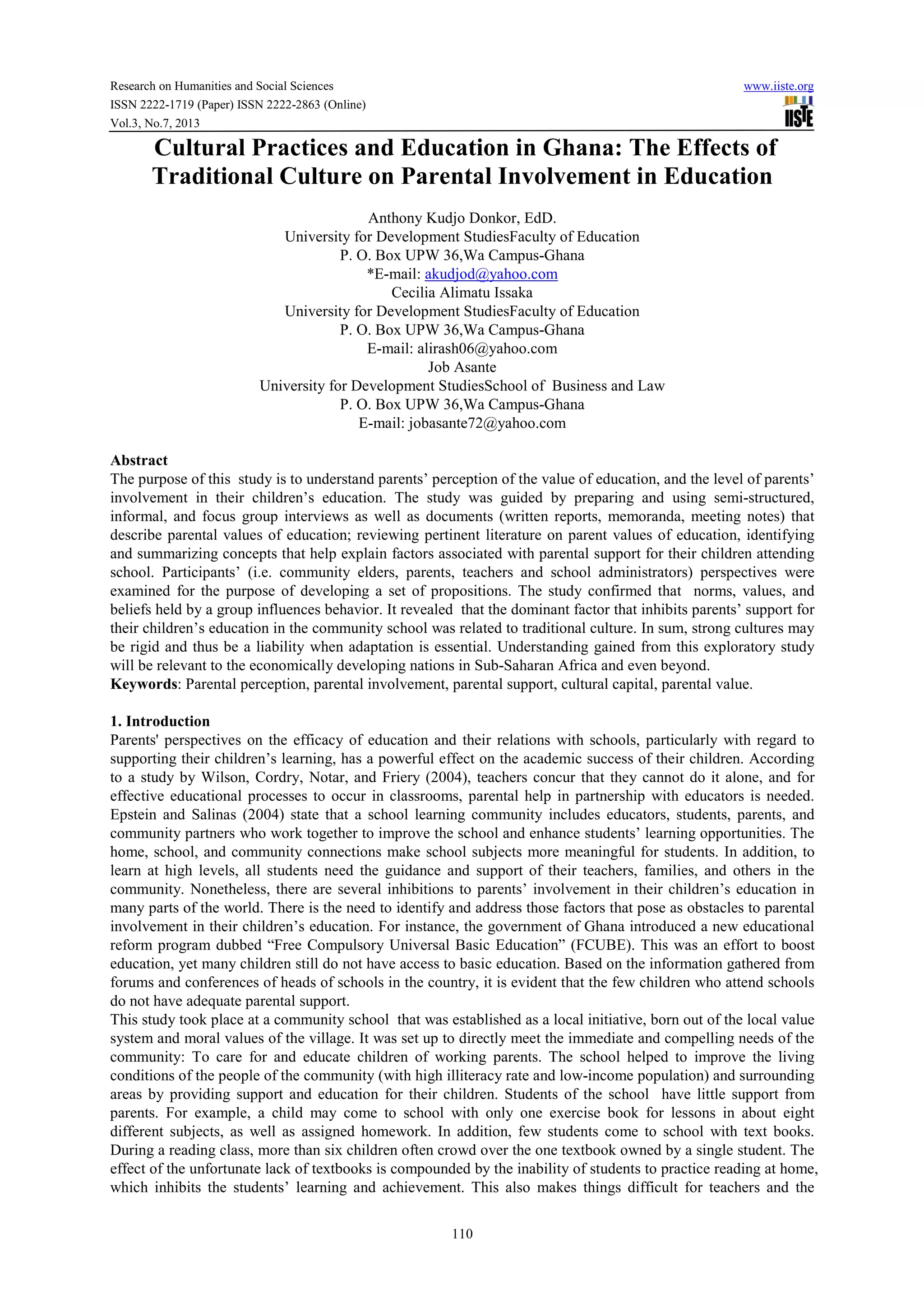 Cultural practices and education in ghana the effects of traditional ...
