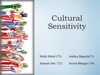 Cultural
Sensitivity
Mohit Mittal (73) Aaditya Bagrola(71)
Jainaam Jain (72) Jeevan Bhargav (74)
 