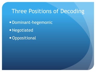 Three Positions of DecodingDominant-hegemonicNegotiatedOppositional