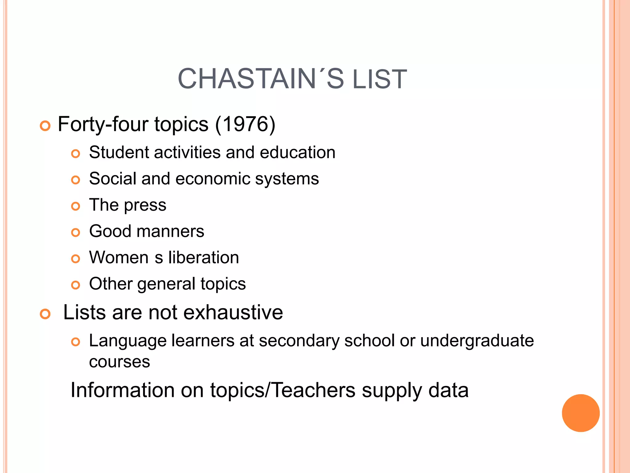 Sixty topics and questions (informal)