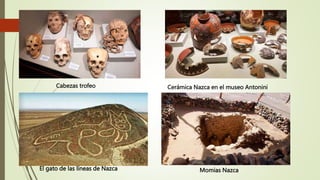 Cerámica Nazca en el museo Antonini
Cabezas trofeo
El gato de las líneas de Nazca Momias Nazca
 