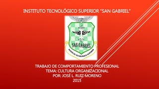 INSTITUTO TECNOLÓGICO SUPERIOR “SAN GABRIEL”
TRABAJO DE COMPORTAMIENTO PROFESIONAL
TEMA: CULTURA ORGANIZACIONAL
POR: JOSÉ L. RUIZ MORENO
2015
 