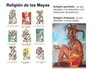 Religión panteísta , ya que 
adoraban a la naturaleza y los 
fenómenos atmosféricos. 
Religión Politeista, ya que 
adoraban a varios dioses. 
Religión de los Mayas 
 