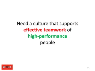 DevelopmentFormalized development is rarely effective, and we don’t try to do itE.g. Courses, mentor assignment, rotation around a firm, multi-year career paths, etc. High performance people are generally self-improving through experience, observation, introspection, reading and discussionAs long as they have stunning colleagues and big challenges115