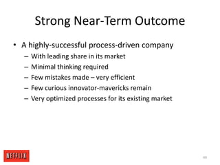 Strong Near-Term OutcomeA highly-successful process-driven companyWith leading share in its marketMinimal thinking requiredFew mistakes made – very efficientFew curious innovator-mavericks remainVery optimized processes for its existing market49