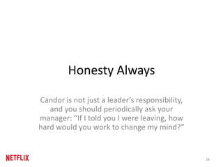 Honesty Always
Candor is not just a leader’s responsibility,
and you should periodically ask your
manager: “If I told you ...