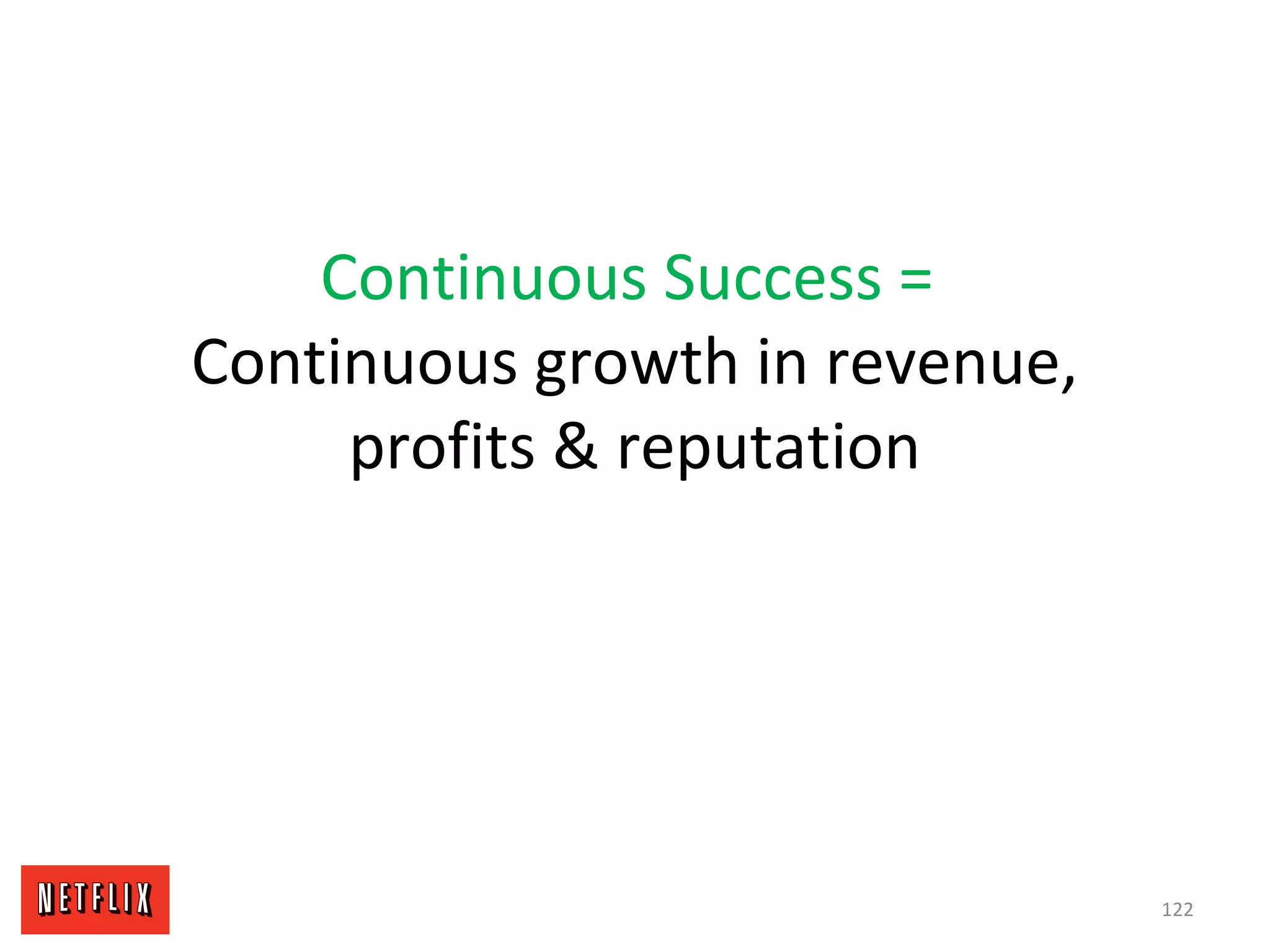 Continuous Success =
Continuous growth in revenue,
profits & reputation
122
 