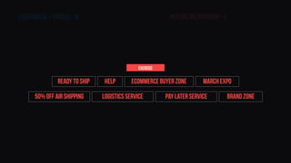 CATEGORICAL / LOGICAL - W IMPLICIT RELATIONSHIP - E
Brand Zone50% off air shipping Logistics service pay later service
Ready to Ship eCommerce Buyer Zone March Expohelp
Brand Zone50% off air shipping Logistics service pay later service
Ready to Ship eCommerce Buyer Zone March Expohelp
exercise
 