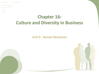 Chapter 16:
Culture and Diversity in Business
Unit 5: Human Resources
 
