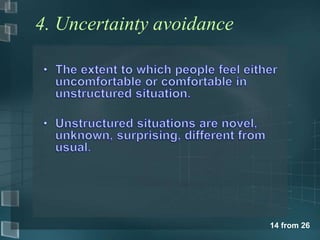 14 from 26 
4. Uncertainty avoidance 
 