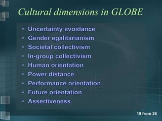 Cultural dimensions in GLOBE 
19 from 26 
 