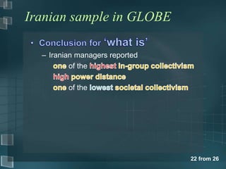 22 from 26 
Iranian sample in GLOBE 
– Iranian managers reported 
of the 
of the 
 