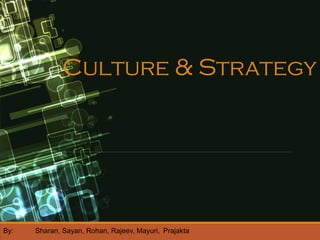 Culture & Strategy
By: Sharan, Sayan, Rohan, Rajeev, Mayuri, Prajakta
 