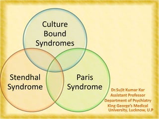 Culture
Bound
Syndromes
Paris
Syndrome
Stendhal
Syndrome
 
