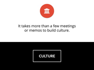 CULTURE
It takes more than a few meetings
or memos to build culture.
 