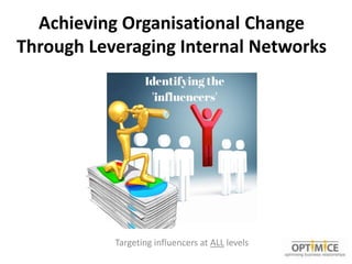 Achieving Organisational Change
Through Leveraging Internal Networks
Targeting influencers at ALL levels
 