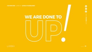 36
CULTURE CODE - LAYER UP - LEVEZA E FLEXBILIDADE
www.layerup.com.br
WE ARE DONE TO
www.layerup.com.br
36
CULTURE CODE - LAYER UP - LEVEZA E FLEXBILIDADE
!
 