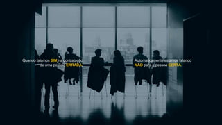 Quando falamos SIM na contratação
de uma pessoa ERRADA,
Automaticamente estamos falando
NÃO para a pessoa CERTA.
 