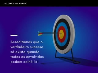 C U L T U R E C O D E H U B I F Y
Acreditamos que o
verdadeiro sucesso
só existe quando
todos os envolvidos
podem colhê-lo!
 