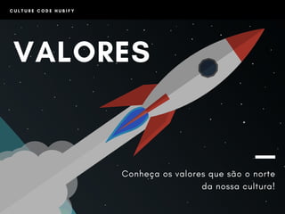 C U L T U R E C O D E H U B I F Y
Conheça os valores que são o norte
da nossa cultura!
VALORES
 