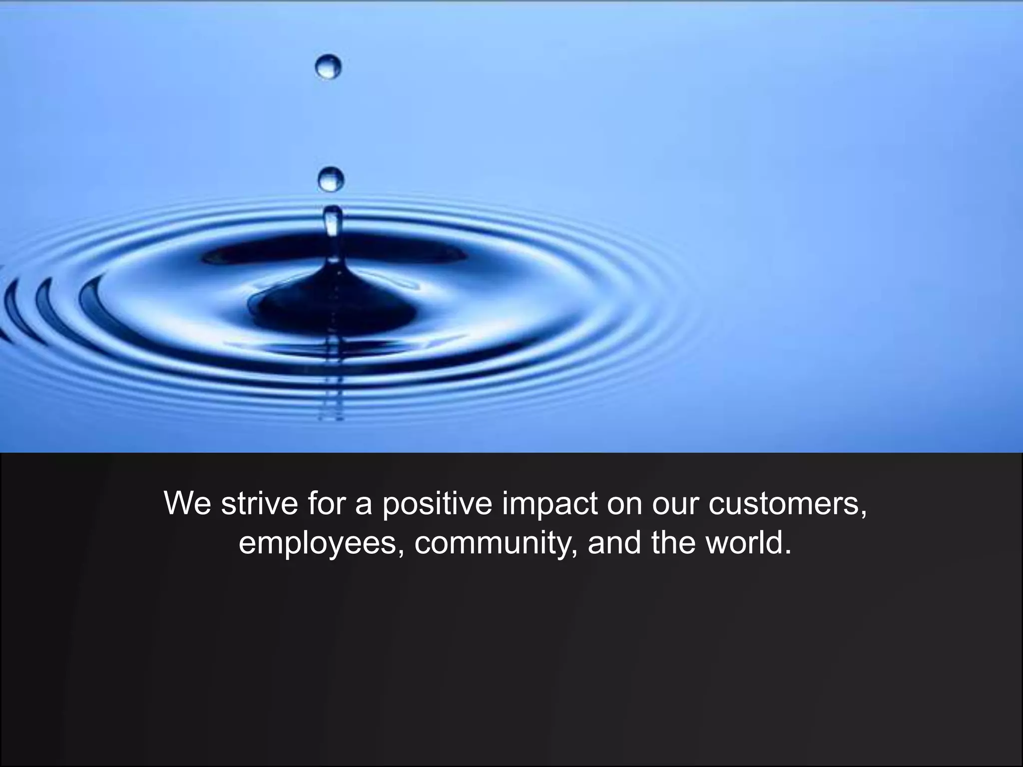 We strive for a positive impact on our customers,
employees, community, and the world.
 