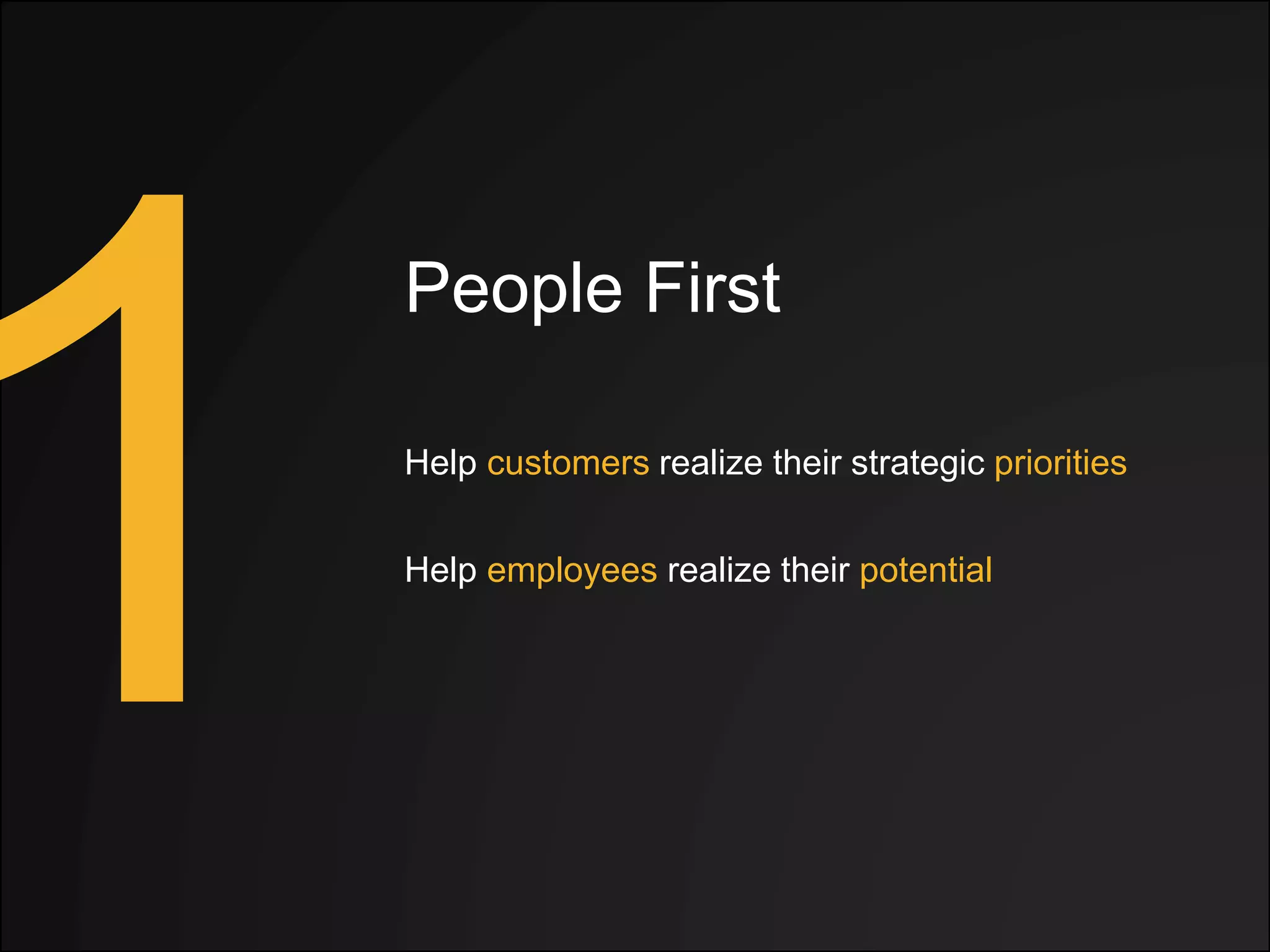 People First
Help customers realize their strategic priorities
Help employees realize their potential
 
