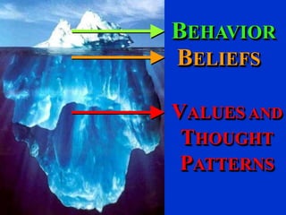 BEHAVIOR
BELIEFS

VALUES AND
 THOUGHT
 PATTERNS
 