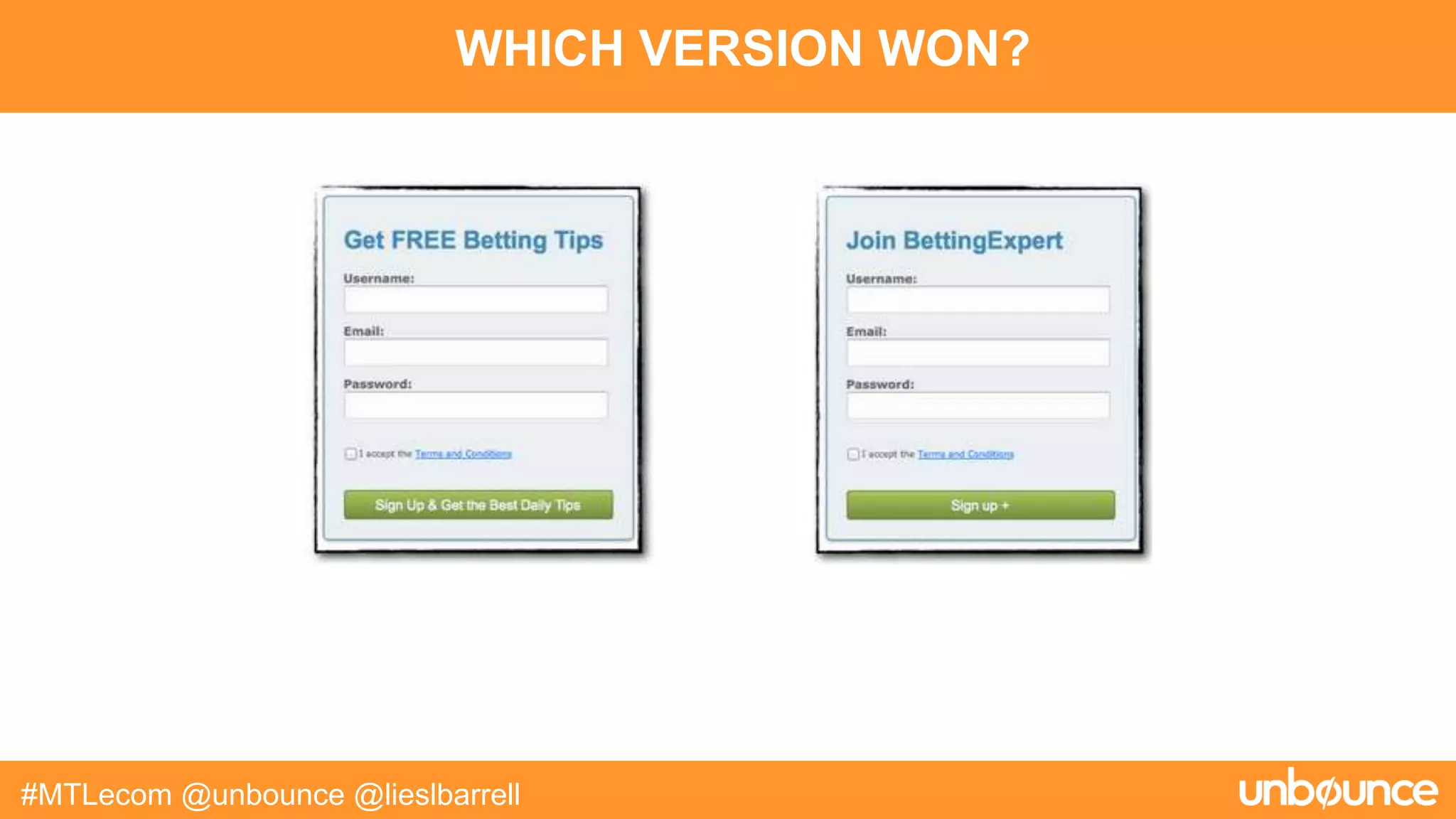 WHICH VERSION WON?
#MTLecom @unbounce @lieslbarrell
 