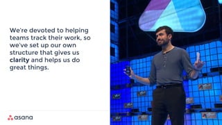 We’re devoted to helping
teams track their work, so
we’ve set up our own
structure that gives us
clarity and helps us do
great things.
 