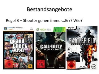 Bestandsangebote
Regel 3 – Shooter gehen immer…Err? Wie?
 
