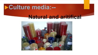 Natural and aritifical
Culture media:--
 