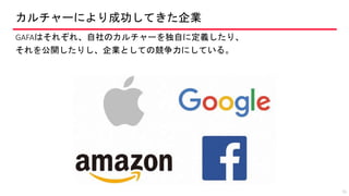 カルチャーにより成功してきた企業
GAFAはそれぞれ、自社のカルチャーを独自に定義したり、
それを公開したりし、企業としての競争力にしている。
15
 