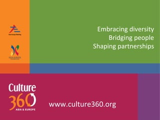 Embracing diversity Bridging people Shaping partnerships   www.culture360.org 