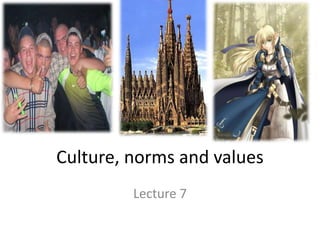 Culture, norms and values
Lecture 7
 