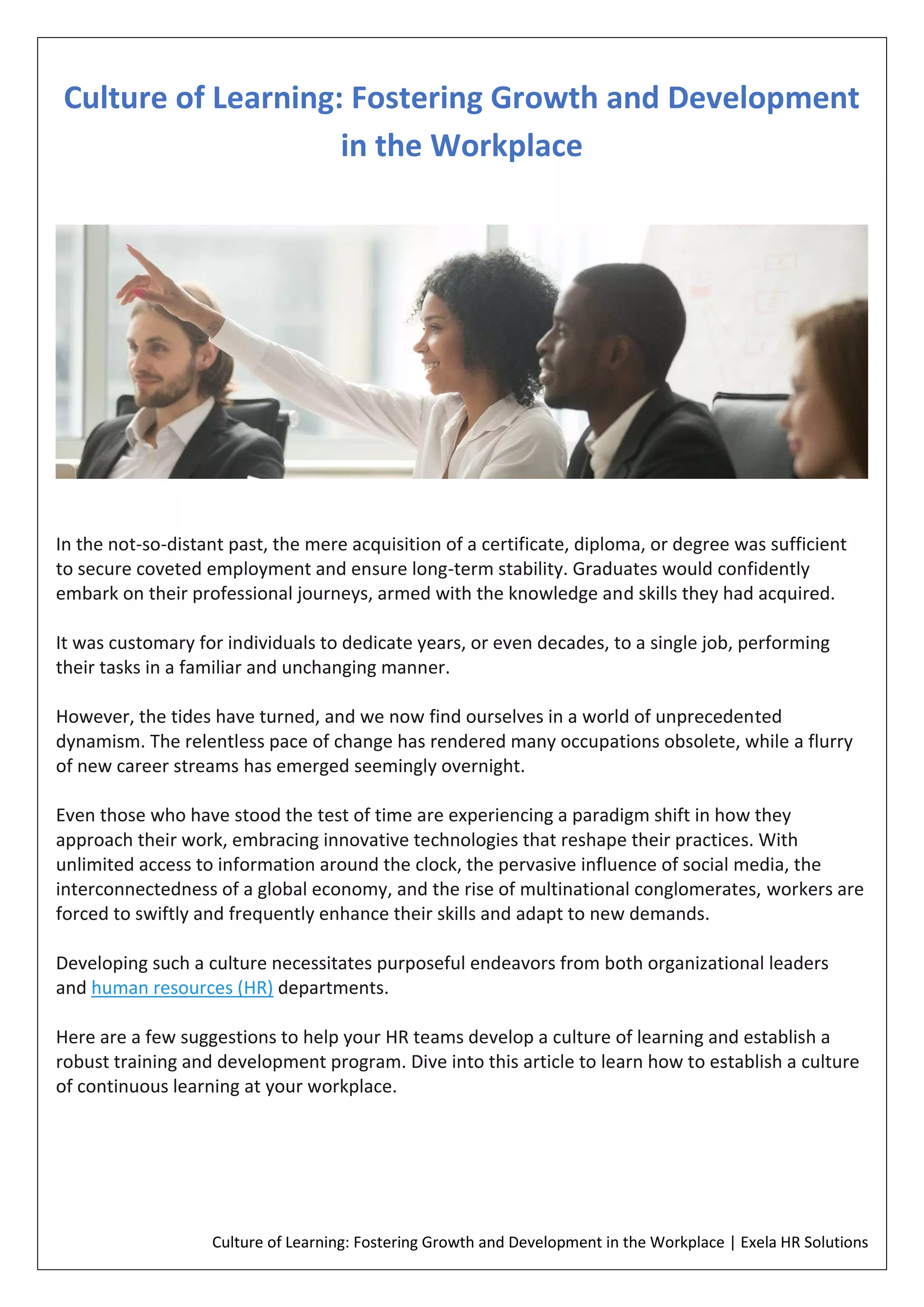 Culture of Learning: Fostering Growth and Development in the Workplace ...