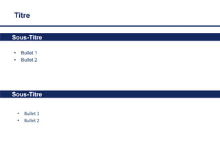 Titre
Sous-Titre
Sous-Titre
•
•

Bullet 1
Bullet 2

Sous-Titre
•
•

Bullet 1
Bullet 2

 