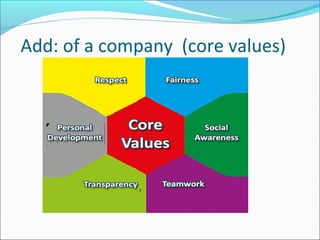 Add: of a company (core values)
 