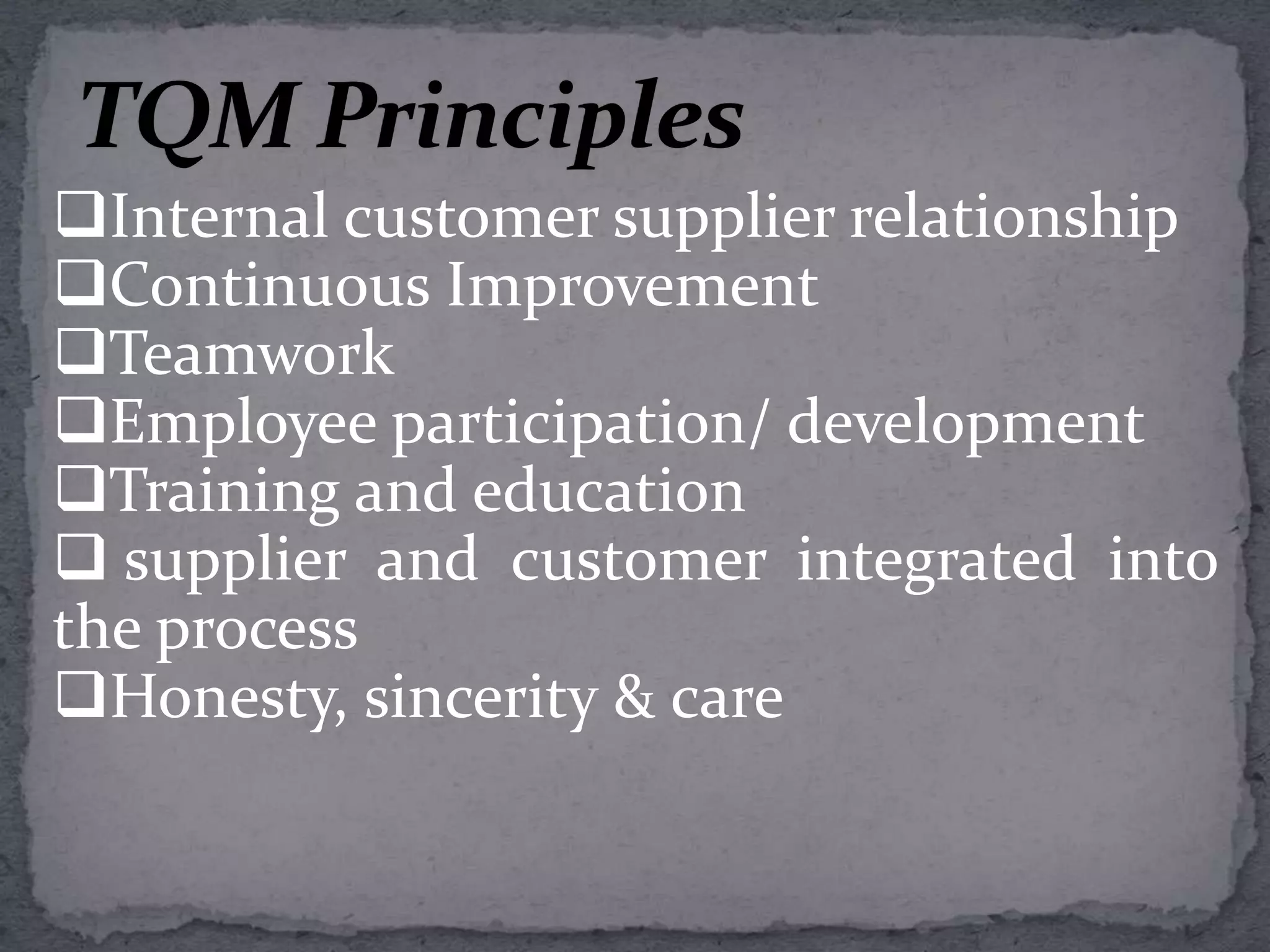 Quality starts with market research – to establish the true requirements for the product or service and the true needs of the customers. However, for an organization to be really effective, quality must span all functions, all people, all departments and all activities and be a common language for improvement. The cooperation of everyone at every interface is necessary to achieve a total quality organization, in the same way that the Japanese achieve this with company wide quality control
