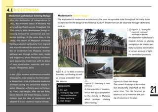 21
4.1 MODERNISM
Figure 4.1.1 Fin Walls on exterior.
Figure 4.1.2 Triangular
egg-crate recessed
windows on facade.
Figure 4.1.3 Overhang at main
entrance
Figure 4.1.4 Floor Plan design
Modernism architecture Entering Malaya
A�ss sss sssssss�ss sf ssssssssssss ss
s957, sss sssssmss ssssss sf Msssysss sss
ssssssss sssssﬁssss sssssss ssssssssss sss
s0ss ssssssys Wsss sssssssmsss ssssss sss
ssssssss ssmsss fss ssmmssssss sss sssss
sss�ss ssssssssss As sss ssms �ms, ss sss
s950s, sss ssssss sf Msssyssss ssssssssss
fsssssy sssssssss sss�ssssssy fssm Essssss
sss Assssssss msskss sss ssssss sf sssssssss
�ss sf msssssssm ssss Msssyssss Assssss
ssssssy sss sssssss sss�ss ssxss, sssks
sss mssszssss, sssss Msssyssss ssssssssss
ssss sxsssss ss msssssssm ssss sss sssss
sf sss ssssssss�ss mssssssss sss sssss
ssqssss (Wss Ismsss, s005)
Is sss s950s, msssss ssssssssssss sssssss ss
Msssysss ss s ssyss kssss ss sss Issssss�sss
ss Msssssssms A ssss sf ssﬂsss�ss mssssssss
ssssssssss ssssss sss ssssss ssss sssssy sss
ssssss Msssyssss ssssssssss ssss Ls Csssssss
ss, ssssk Lssys Wsssss, Msss sss sss Rsss,
Gsssss Rsssssss sss Wsssss Gsssssss Lssss ss
ssssssss sssk sss ssss sf msssssssm sss
sssssss ss ss sss ssssssy’s ssssssss sssmssss
sss sssssss�ss sf msssssssm ssssssssssss ss sss msss ssssssszssss ssyss ssssssssss sss mssy ssysss
ssssssssssss ss sss ssssss sf sss Ns�ssss ssssssms Msssssssm sss ss ssssssss sssssss sssssmssss
ssss ss:
A sssssssssss�s sf mssssss
ssm ss ssss ss ss ssssss�ss
ss sss sssmsss ss Msssysss
sssss ssssssss sssssss
ssss ssssssss
sss ssssss sss ssssss ss ssssss�ss
sss sssssssssssy smsssssss ss sss
ssms �mss sss ssss fsss�ss ss
sssms ss ss ss msssmsss sss sssss
sss sf ssssmss ss sss sssss
As ssssss�ss ss Msssysss’s
ssssssss sssmsss ss sssssss
ssssssss sss ss ssssss ssss
�sssy sss sssss sssssss�ss
sf sssssss smssss sf ssssss
sss sss�ss�ss sssssssss
Modernism in Stadium Negara
Psssssss sss sssssss ss ssss
ss ssssssy ssssss�ss fssm
sss sxsssssss
Components
sssssssssss
ssssssssssssssssssssssss
ssssssssssssssssssss
ssssssssssssssss
ssssssssssssss
2
3
1
4
 