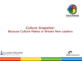 Culture Snapshot:
Because Culture Makes or Breaks New Leaders
1
 