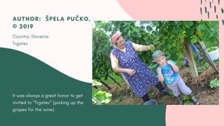 It was always a great honor to get
invited to “Trgatev” (picking up the
grapes for the wine).
AUTHOR:  ŠPELA PUČKO,
© 2019
Country: Slovenia
Trgatev
 