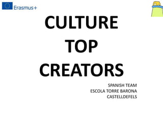 CULTURE
TOP
CREATORS
SPANISH TEAM
ESCOLA TORRE BARONA
CASTELLDEFELS
 