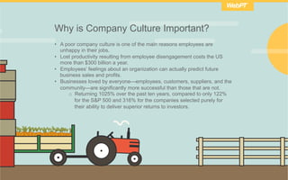 Why is Company Culture Important?
•  A poor company culture is one of the main reasons employees are
unhappy in their jobs...