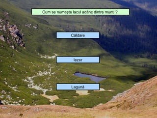 Cum se numeşte lacul adânc dintre munţi ?




               Căldare




                 Iezer




               Lagună
 