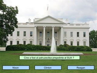 Cine a fost al patruzecilea preşedinte al SUA ?



Nixon                     Clinton                         Reagan
 
