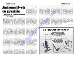 14 5 CULTURISM                                                                                                                                                                   CULTURISM 5 15


Antrena]i-v`
                                                                         tea acestui 100% este clar`          neavoastr`: marea intensitate         progresiv folosind cei doi ter-   sitatea acestei ridic`ri va fi de
                                                                         c`ci, dac`, de exemplu, te           [i înc`rcarea progresiv`. Nu-         meni fizici în ecua]ie. Lucrând   1.333 kg pe minut [i aceasta
                                                                         antrenezi dup` o boal`, 100%         mai a[a v` ve]i putea stabili pe      orbe[te în sala de antrena-       este o m`sur`toare precis`!
                                                                         are un nivel mult mai sc`zut.        viitor noi scopuri [i înc`rc`turi,    ment acest om nu va putea         Acm [tim c` ave]i o marj` a



cu precizie
                                                                         Dac` nu ai un standard a ce-         numai a[a ve]i putea tinde            s`-[i însu[easc` “bunurile” de    performan]ei de 1.333 kg/mi-
                                                                         ea ce înseamn` 100% nu ai            c`tre ceva tangibil. Numai a[a        pe urma antrenamentului,          nut [i astfel, pentru a face un
                                                                         nici m`car de unde s` [tii           antrenamentul dumneavoastr`           adic` progresul constant.         nou progres, trebuie s` m`ri]i
                                                                         când te antrenezi cu o intensi-      nu va mai fi în zadar [i ve]i pu-        Dac` vre]i o aplica]ie mai     cifra. Dac` a]i acordat timp




                                                                                                                                  O
                                                                         tate de 50%. Deci antrena-           tea beneficia [i dumneavoas-          precis` (dau un exemplu),         suficient pentru recuperare,
o modalitate de a m`sura progresul                                       mentul t`u va fi acum “pe bâj-
                                                                         bâite”. Exist` un mod mai bun
                                                                                                              tr` de hipertrofia muscular`.
                                                                                                                 çntorcându-ne la omul din
                                                                                                                                                    încerca]i asta: efectua]i cu
                                                                                                                                                    greutatea de 200 kg împins de
                                                                                                                                                                                      num`rul acesta se poate
                                                                                                                                                                                      îmbun`t`]i. Dac` veni]i la sal`




                                                                                                                                .R
              de PETE SISCO          (cel care pune greu mas`            de a m`sura intensitatea. Oa-        sal` (de la începutul arti-           la piept, 10 repet`ri pentru 4    prea des, num`rul va sc`dea,
                                     muscular`).                         menii de [tiin]` m`soar` inten-      colului), v` da]i seama c` el         seturi. S` zicem c` fiecare set   [i asta va fi consecin]a supra-


L
      -a]i v`zut vreodat` pe            çntrebarea pe care trebuie       sitatea luminii sau a sunetului în   nu [tie la ce intensitate s-a an-     dureaz` 45 de secunde [i          antrenamentului.
      tipul `sta antrenându-se       s` ne-o punem, în acest caz,        unit`]i standard cum ar fi lu-       trenat, se antreneaz` sau se          dup` un set v` odihni]i 60 de        Odat` ce ave]i o astfel de




                                                                                                                       M
      în sala dumneavoastr`?         este: “Ce trebuie s` facem          meni sau decibeli. De ce s` nu       va antrena. El va trebui s` [tie      secunde. Asta înseamn` un         marc` v` ve]i putea m`sura
Este cel care merge la suportul      pentru a da antrenamentelor         folosim asemenea unit`]i             exact cantitatea de greutate          total de 360 de secunde sau 6     progresul [i v` ve]i putea îmbu-
de gantere, î[i ia de acolo o        de culturism mai mult` preci-       standard când m`sur`m pute-          pe care o ridic` [i timpul în         minute. çn aceste 6 minute        n`t`]ii performan]ele sportive




                                                                                                              IS
pereche, efectueaz` un set [i        zie?” Pentru început trebuie s`     rea muscular` a intensit`]ii?        care o ridic` pentru a stabili        ridica]i 200 de kg de 40 de ori   cu adev`rat.
apoi le las` jos. Pentru el greu-    examin`m cei doi factori fizio-     De ce s` folosim m`surarea           intensitatea, iar pentru a stabili    (patru seturi a 10 repet`ri)
tatea ganterelor nu conteaz`,        logici care sunt implica]i direct   procentual` a efortului când         o înc`rc`tur` progresiv` tre-         având o greutate total`                            Gabriel Bodean
în schimb, lucreaz`! Setul nu-l      în cre[terea masei musculare [i     putem m`sura efortul absolut         buie s` creasc` intensitatea          ridicat` de 8000 de kg. Inten-                      dup` IRONMAN




                                                                                                  R
duce pân` la epuizare ci pâ-         a puterii. Pentru asta mu[chii      sau, mai bine zis, de ce s`
n` la... plictiseal`. Dup` înc` 2    trebuie lucra]i [i nu oricum! An-   folosim momente de timp
astfel de seturi, exerci]iul este    trenamentul trebuie s` aib` un      când putem folosi unit`]i stan-




                                                                                                 U
gata. St` o secund` dup` ca-         caracter de mare intensitate        dard pentru timp cum ar fi
re se uit` prin sal` s` g`seasc`     c`ci numai creând o supra în-       secunda sau minutul. çn con-
                                                                                                                          sc PROCULTURISM srl
                                                                                   LT
un aparat liber [i... în sfâr[it,    c`rcare în unitate de timp          cordan]` cu ceea ce spune
iat`-l! Pune pinul la jum`tatea      mu[chiul poate s` creasc`.          fizica, intensitatea este cantita-
pl`cilor [i efectueaz` 20 de         çnc`rc`tura trebuie s` creasc`      tea de greutate ridicat` pe u-                                                produce multifunc]ionale
repet`ri lejere dup` care ia o       progresiv [i mu[chiul trebuie s`    nitatea de timp. A[a vom m`-                                               fitness [i culturism reglabile
mic` pauz`. Continu` apoi            “dea piept” cu o nou` intensi-      sura intensitatea cu ceea ce
                                                                                                                                                   pentru acas` [i fixe pentru s`li.
                                                                           U
înc` 2-3 seturi [i pe urm` se        tate la fiecare antrenament         eu numesc Factorul Putere.
mut` la alt exerci]iu indiferent     fiindc` altfel nu exist` nici un    Ridicând 200 kg într-un minut                                                     Pre]: 1 400 000 lei.
c` acesta este sau nu în pro-        motiv care s` le determine          de 10 ori, ve]i avea un Factor                                                   Discuri 5 000 lei /Kg.
                                                                   C

gram. ßI astfel decurge tot an-      cre[terea. Cum putem m`sura         Putere de 2000 kg pe minut.                                               Bare populare, m~nere gantere.
trenamentul unui astfel de om        intensitatea? Cât de mare tre-      Astfel ve]i putea avea un con-
care binen]eles c` dore[te s`       buie s` fie ea? Arthur Jones,       trol asupra nivelului intensit`]ii
                                                                                                                                                            Orice dotare s`li,
                                                            P


ajung` un monstru de o]el.           creatorul aparatului Nautilus,      care s` poat` fi determinat`                                                   la cele mai mici pre]uri.
   Un astfel de tip nu are prea      ne d` o defini]ie care a r`mas      în a[a fel încât s` fi]i convins                                                Comenzi [i informa]ii
                                              O



multe [anse de reu[ite datorit`      în picioare de-a lungul timpului    c` v-a]i antrenat efectiv.                                                         la tel: 069/236 476
SUBANTRENAMENTULUI sau               [i ne spune c`: “intensitatea           Exist` multe cauze care de-
SUPRAANTRENAMENTULUI. çn             este efortul muscular depus în-     termin` cre[terea sau sc`de-
                                             T




majoritatea cazurilor deznod`-       tr-o unitate de timp exprimat în    rea nivelului intensit`]ii [i pro-
mântul este abandonarea an-          procente”. Defini]ia este co-       babil c`, la antrenamente
trenamentelor dup` câteva            rect`, într-adev`r, dar parc`       consecutive, acest nivel poate
luni. çn caz special tipul conti-    scap` ceva. Un procentaj este       s` difere. Iat` de ce este bine
nu` aceste antrenamente              m`surat pe o scar` de la 0 la       s` pute]i avea posibilitatea e-
“aiuristice” de-a lungul timpului    100. Cum putem [ti îns` c`          fectu`rii unei m`sur`tori obiec-
[i se va men]ine într-o oare-        d`m 100% efort la antrena-          tive a intensit`]ii c`ci numai
care form`, dar câ[tigurile vor      ment? Nu pute]i [ti niciodat` [i    a[a ve]i putea realiza unde v`
fi nesemnificative [i atunci el se   nici nu ave]i vreo [ans` s`         situa]i cu cei doi factori impor-
va considera un HARDGAINER           afla]i acest aspect. Relativita-    tan]i ai antrenamentului dum-
 